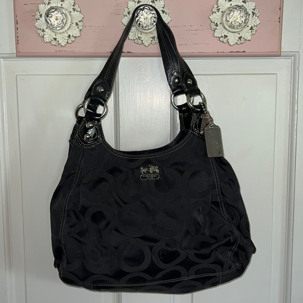 CoachMadison Maggie Bag Black Op woven Fabric